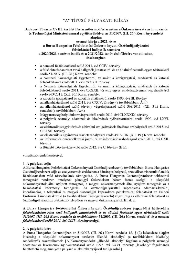 A típusú pályázati kiírás honlap Oldal 1